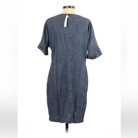 Trina Turk Blue Chambray Mini Relaxed Sheath Chord Dress Sz XS