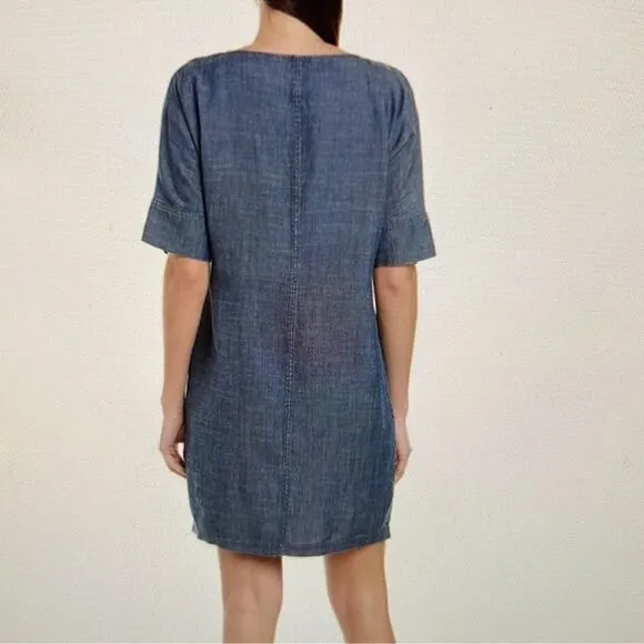 Trina Turk Blue Chambray Mini Relaxed Sheath Chord Dress Sz XS
