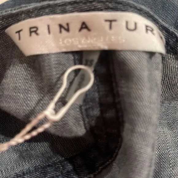 Trina Turk Blue Chambray Mini Relaxed Sheath Chord Dress Sz XS