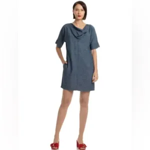 Trina Turk Blue Chambray Mini Relaxed Sheath Chord Dress Sz XS