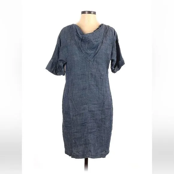 Trina Turk Blue Chambray Mini Relaxed Sheath Chord Dress Sz XS