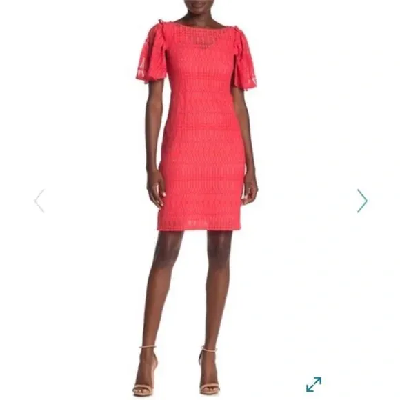 Trina Turk Ellington Lace Knit Dress in Coral Size Medium EUC