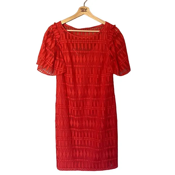 Trina Turk Ellington Lace Knit Dress in Coral Size Medium EUC