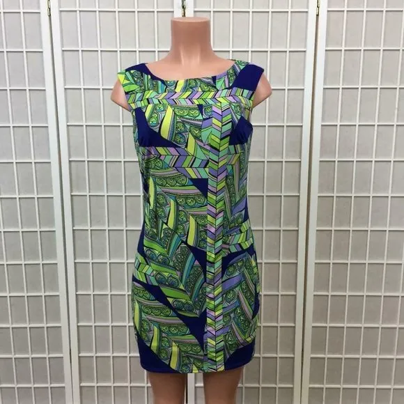 Trina Turk Lasi Mod Tropical Leaf Sheath Dress Women's Size 4 Boat Neck NWT
