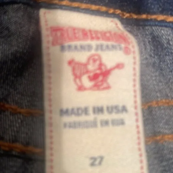 True Religion dark distressed wash Trendy Day 2 Nite legging 5 pocket jean 27