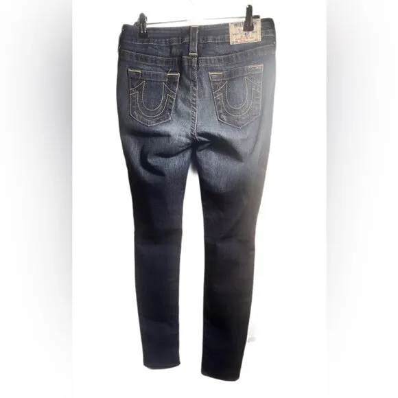 True Religion dark distressed wash Trendy Day 2 Nite legging 5 pocket jean 27