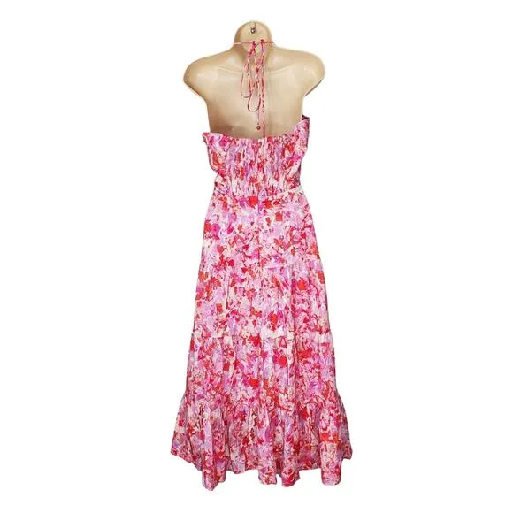 Tuckernuck Hyacinth House Fuschia Brushstrokes Aurora Halter Midi Dress Size XL