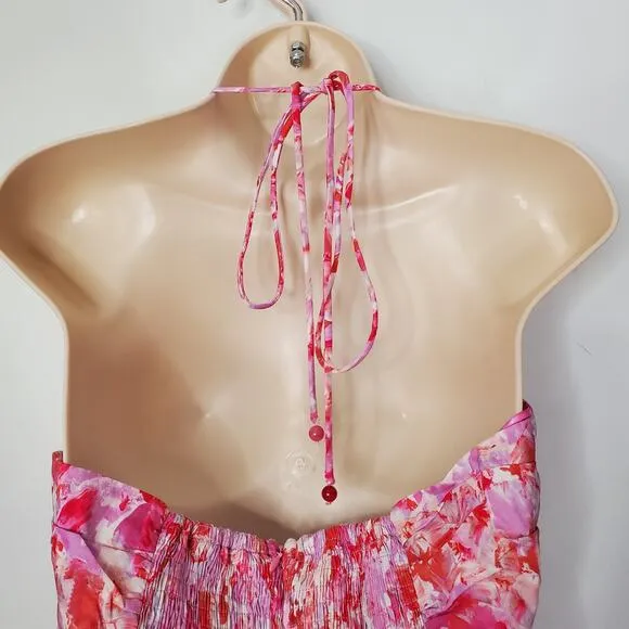 Tuckernuck Hyacinth House Fuschia Brushstrokes Aurora Halter Midi Dress Size XL