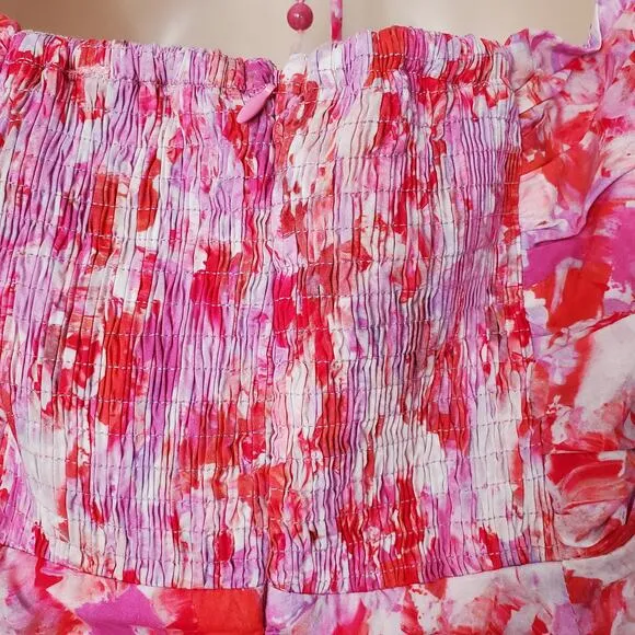 Tuckernuck Hyacinth House Fuschia Brushstrokes Aurora Halter Midi Dress Size XL