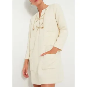 Tuckernuck NEW Blanc Ivory Tie Tweed Kelly Long Sleeve Mini Dress Size Small