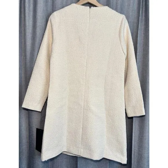 Tuckernuck NEW Blanc Ivory Tie Tweed Kelly Long Sleeve Mini Dress Size Small