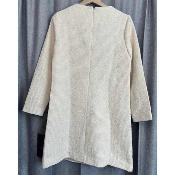 Tuckernuck NEW Blanc Ivory Tie Tweed Kelly Long Sleeve Mini Dress Size Small