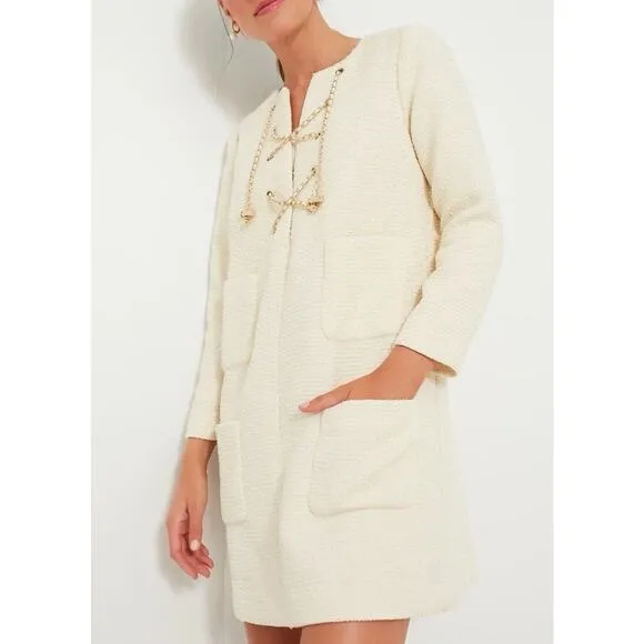 Tuckernuck NEW Blanc Ivory Tie Tweed Kelly Long Sleeve Mini Dress Size Small