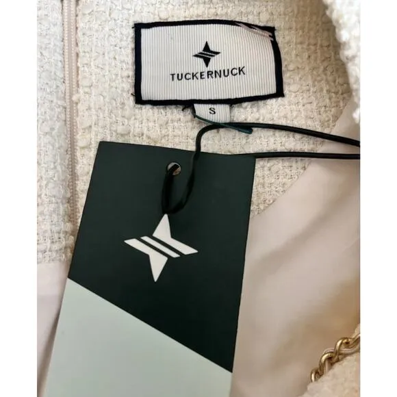 Tuckernuck NEW Blanc Ivory Tie Tweed Kelly Long Sleeve Mini Dress Size Small