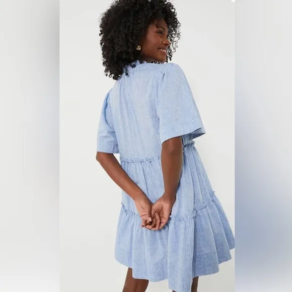 Tuckernuck NWT Chambray Crawford Dress Tiered Babydoll Cotton Linen Blue size M