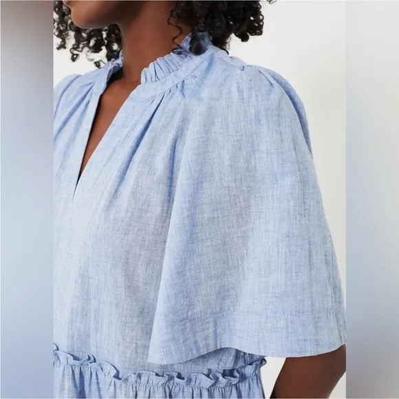 Tuckernuck NWT Chambray Crawford Dress Tiered Babydoll Cotton Linen Blue size M