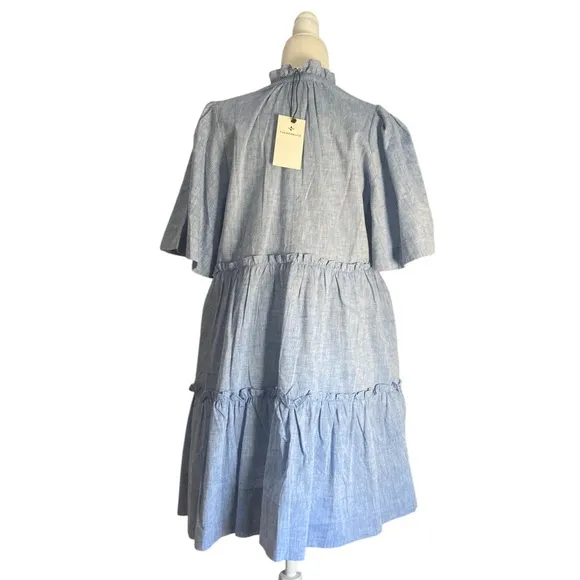 Tuckernuck NWT Chambray Crawford Dress Tiered Babydoll Cotton Linen Blue size M