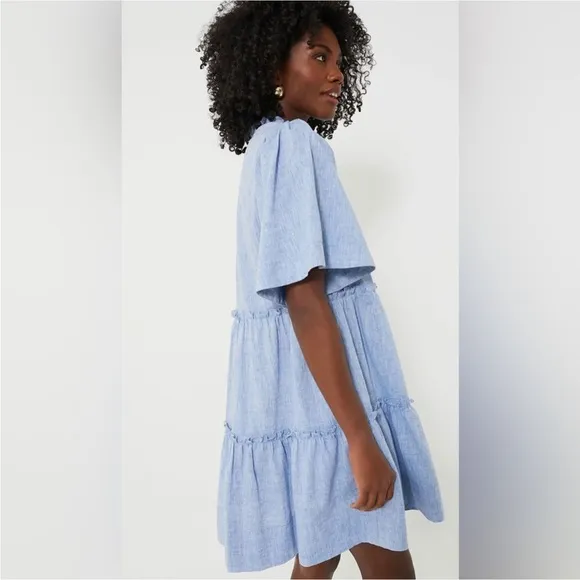 Tuckernuck NWT Chambray Crawford Dress Tiered Babydoll Cotton Linen Blue size M