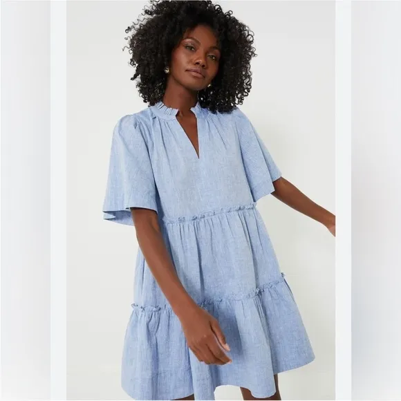 Tuckernuck NWT Chambray Crawford Dress Tiered Babydoll Cotton Linen Blue size M