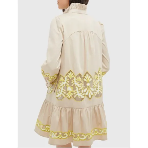 TUCKERNUCK Tan and Citron Embroidered Palmerston Dress