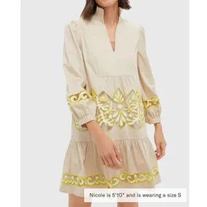 TUCKERNUCK Tan and Citron Embroidered Palmerston Dress