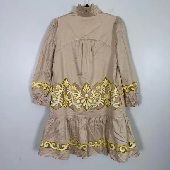 TUCKERNUCK Tan and Citron Embroidered Palmerston Dress