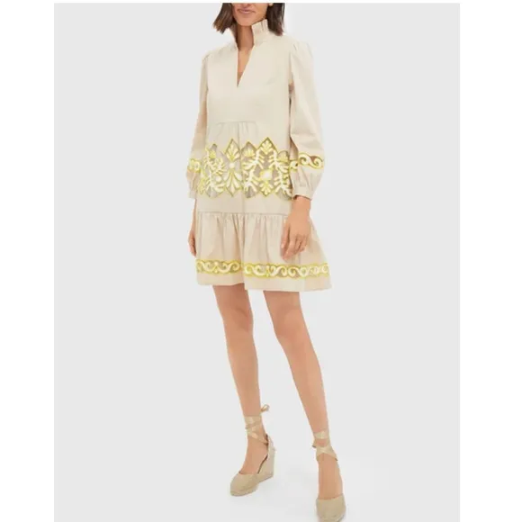 TUCKERNUCK Tan and Citron Embroidered Palmerston Dress