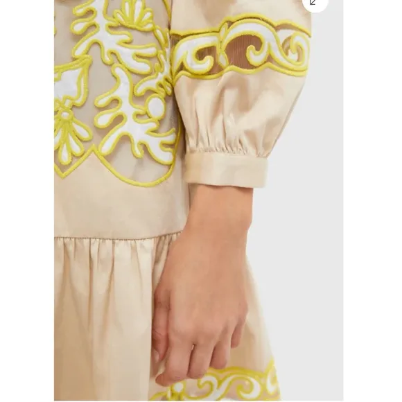 TUCKERNUCK Tan and Citron Embroidered Palmerston Dress