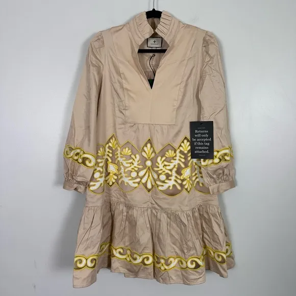 TUCKERNUCK Tan and Citron Embroidered Palmerston Dress
