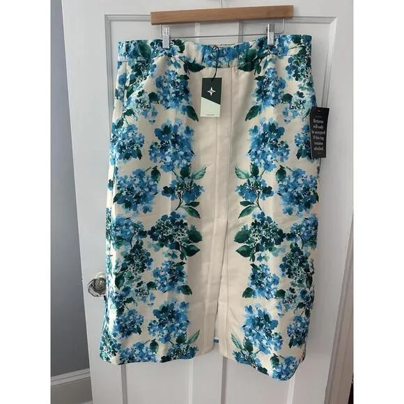 Tuckernuck Water's Edge Hydrangea Kennedy Front Slit Midi Skirt NWT XXXL 3XL