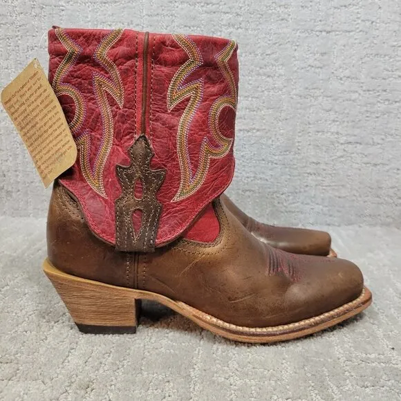 Twisted X Women's 5.5B US Red Brown Leather Fold Over Ankle Boots WSOC 003