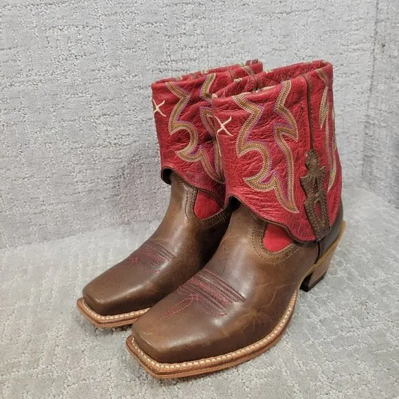 Twisted X Women's 5.5B US Red Brown Leather Fold Over Ankle Boots WSOC 003