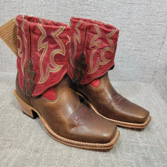 Twisted X Women's 5.5B US Red Brown Leather Fold Over Ankle Boots WSOC 003