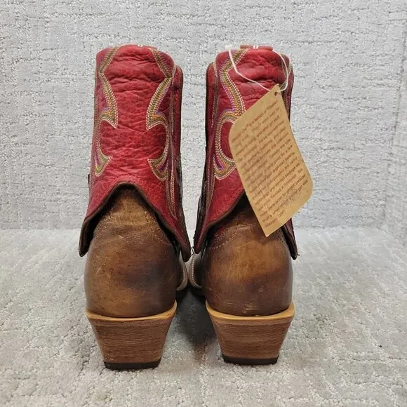 Twisted X Women's 5.5B US Red Brown Leather Fold Over Ankle Boots WSOC 003
