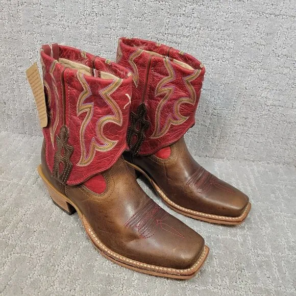 Twisted X Women's 5.5B US Red Brown Leather Fold Over Ankle Boots WSOC 003