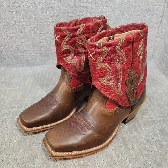 Twisted X Women's 5.5B US Red Brown Leather Fold Over Ankle Boots WSOC 003
