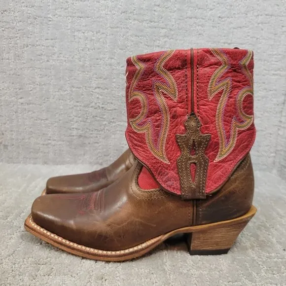 Twisted X Women's 5.5B US Red Brown Leather Fold Over Ankle Boots WSOC 003