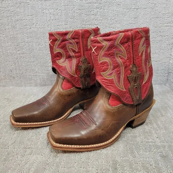 Twisted X Women's 5.5B US Red Brown Leather Fold Over Ankle Boots WSOC 003
