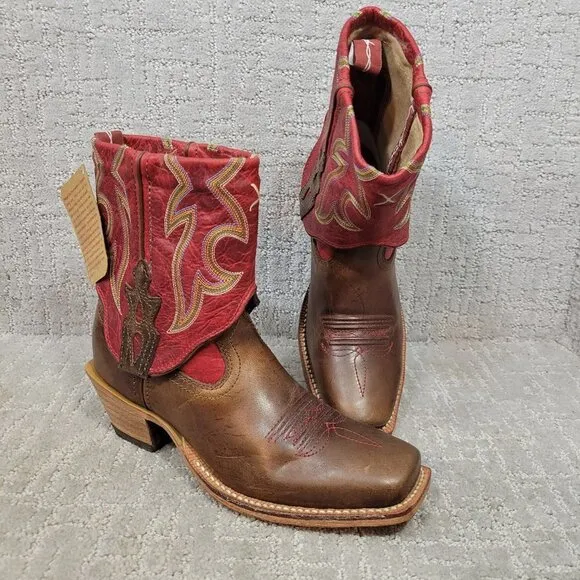 Twisted X Women's 5.5B US Red Brown Leather Fold Over Ankle Boots WSOC 003