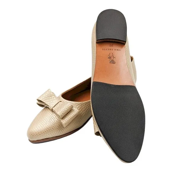 Two Pretty Leather Gold Pointed Toe Ballet Flats