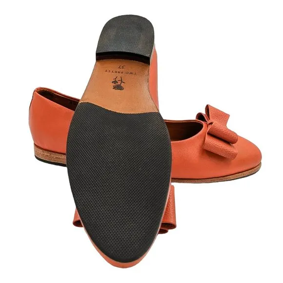 Two Pretty Leather Orange Ballet Flats Semi Pointed Toe
