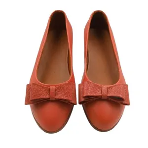 Two Pretty Leather Orange Ballet Flats Semi Pointed Toe