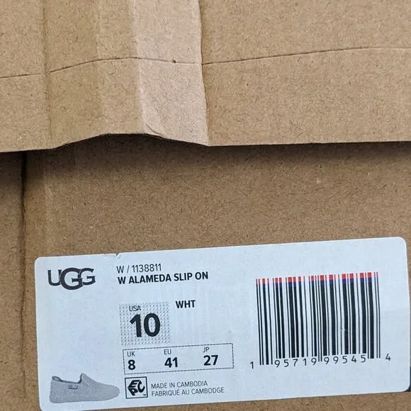 UGG Alameda Slip-On Sneakers, White Leather, Women's 10