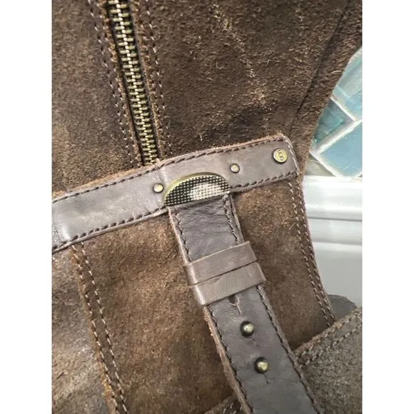 UGG AUSTRALIA DAYLE DISTRESSED‎ BROWN LEATHER TALL SIDE ZIP RIDING BOOTS 8.5