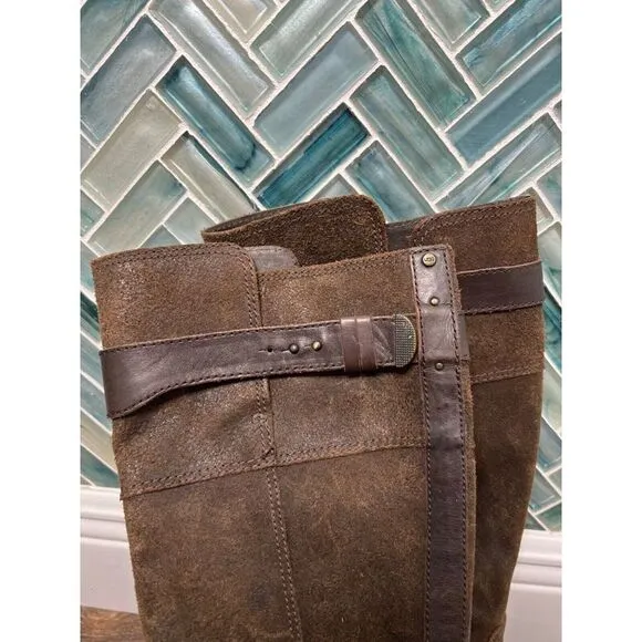 UGG AUSTRALIA DAYLE DISTRESSED‎ BROWN LEATHER TALL SIDE ZIP RIDING BOOTS 8.5