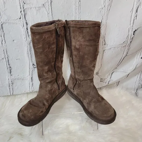 UGG Australia Roslyn Womens Brown Suede Zip Side Tall Shearling Winter Boots 7