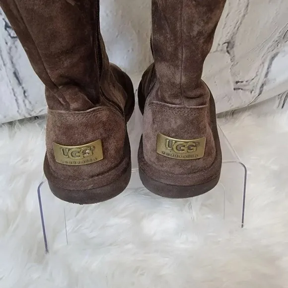 UGG Australia Roslyn Womens Brown Suede Zip Side Tall Shearling Winter Boots 7