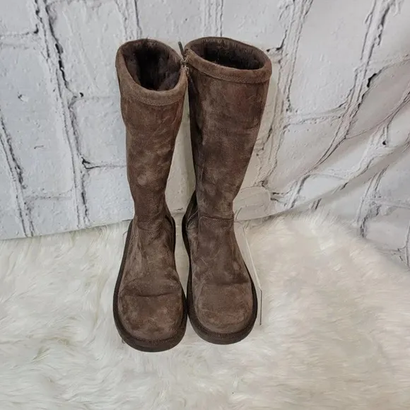 UGG Australia Roslyn Womens Brown Suede Zip Side Tall Shearling Winter Boots 7