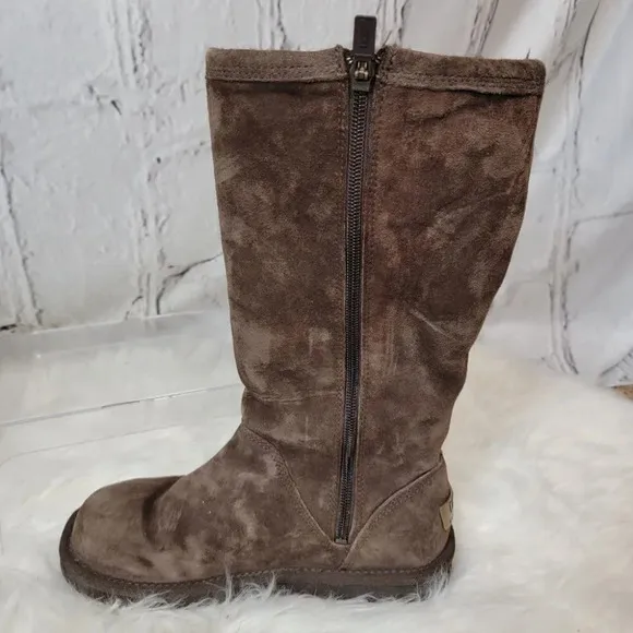 UGG Australia Roslyn Womens Brown Suede Zip Side Tall Shearling Winter Boots 7