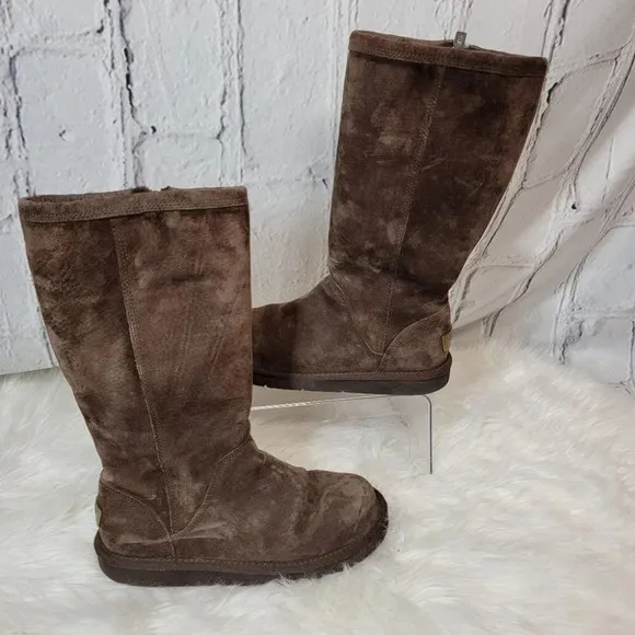 UGG Australia Roslyn Womens Brown Suede Zip Side Tall Shearling Winter Boots 7